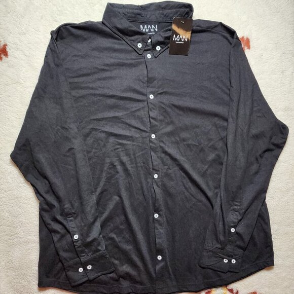 MAN BoohooMan Shirt 5XL Black Button Up Down Cotton Blend Preppy Lightweight - Picture 2 of 7